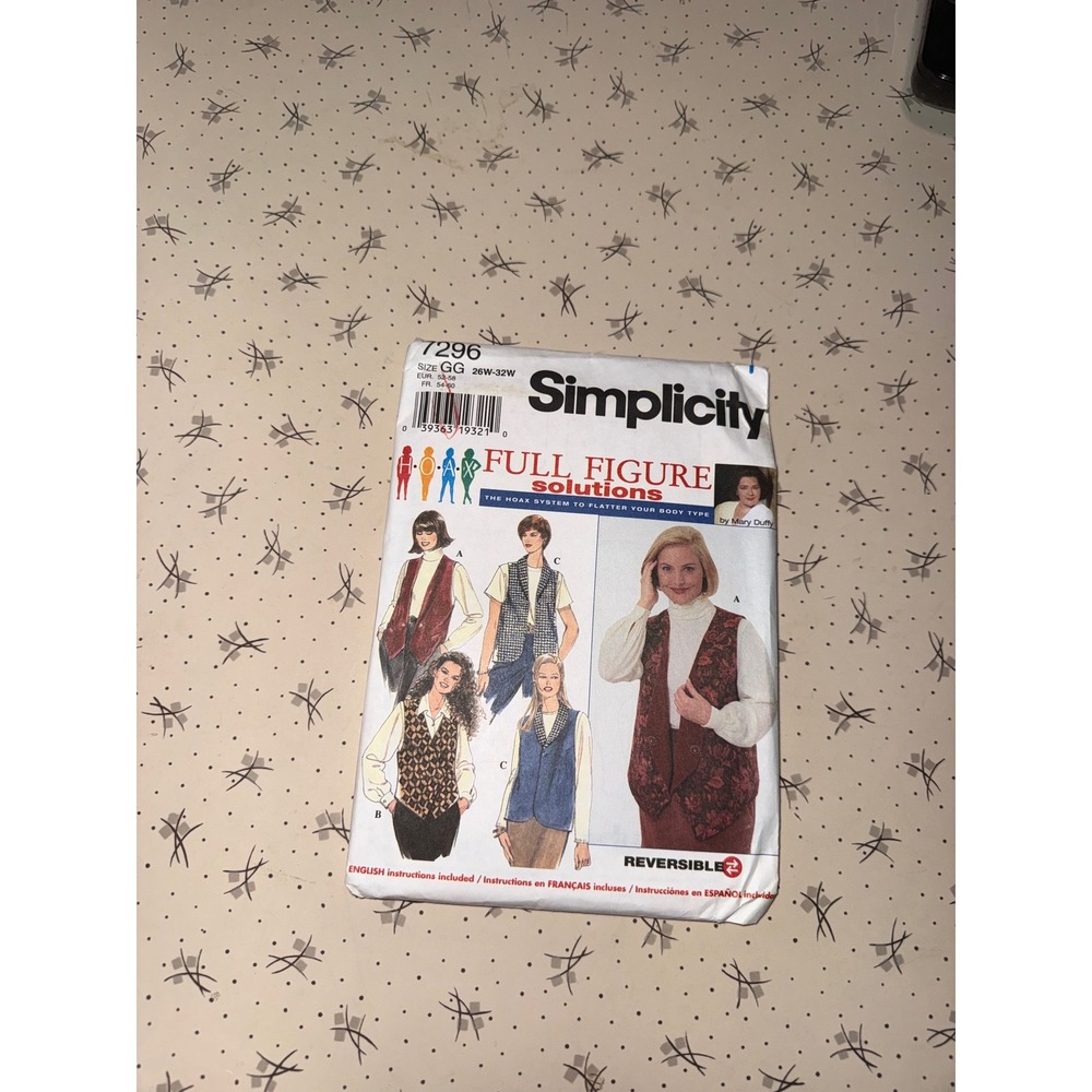 Simplicity 7296 Full Figure Solutions Reversible Vest Sewing Pattern Size 26W-32